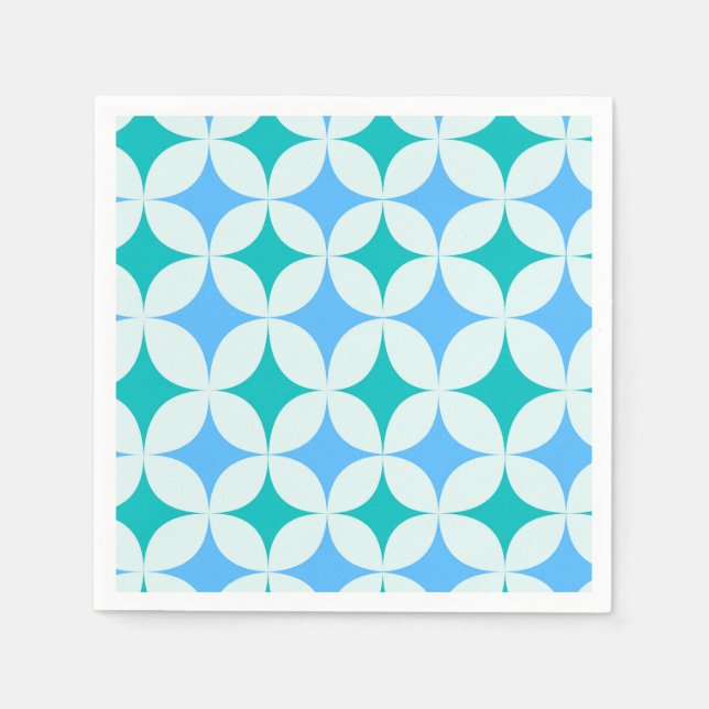 Mid Century Retro Stjärnbursts Mönster Teal Blå Pappersservett (Framsidan)