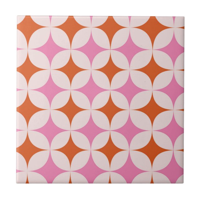 Mid Century Retro Stjärnexplosioner Mönster Orange Kakelplatta (Framsidan)