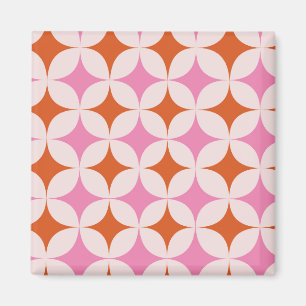 Mid Century Retro Stjärnexplosioner Mönster Orange Magnet