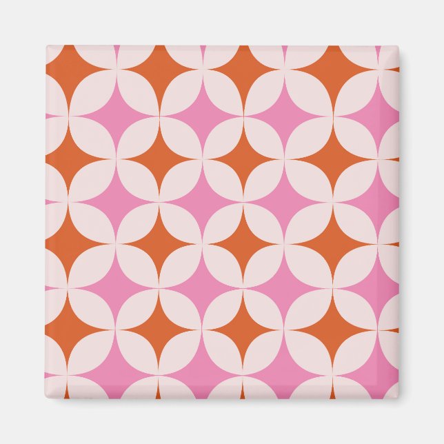 Mid Century Retro Stjärnexplosioner Mönster Orange Magnet (Framsidan)