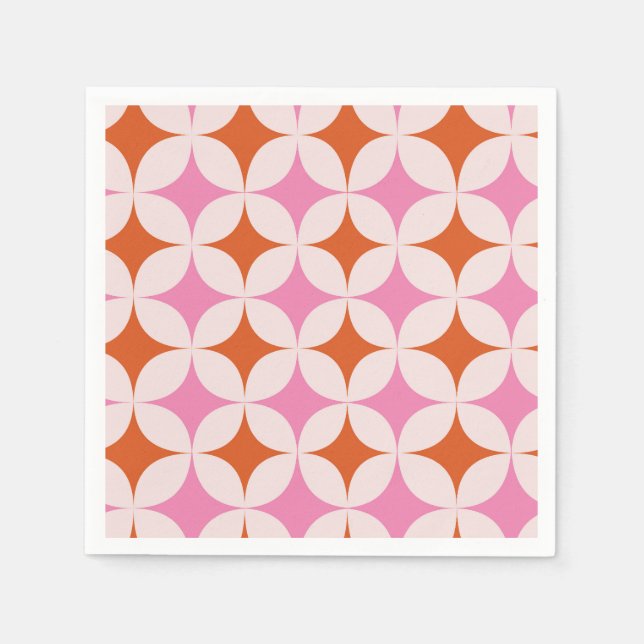 Mid Century Retro Stjärnexplosioner Mönster Orange Pappersservett (Framsidan)