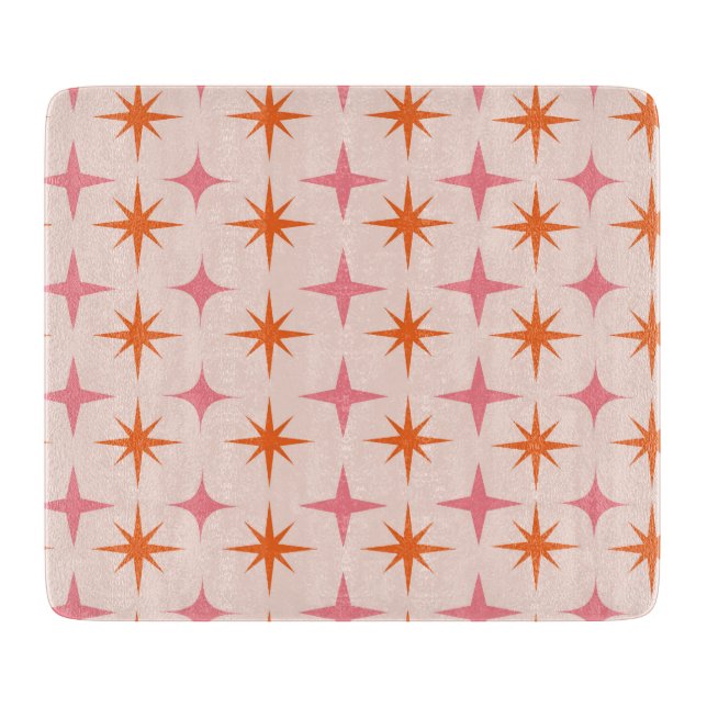 Mid Century Retro Stjärnexplosioner Mönster Rosa O (Framsidan)