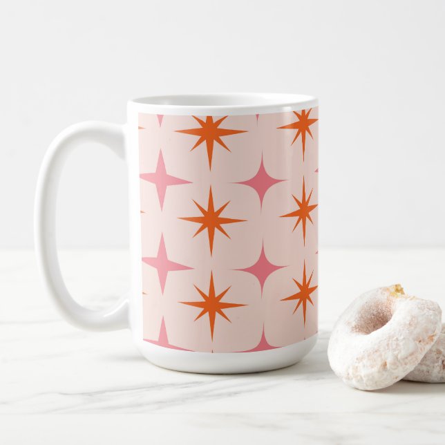 Mid Century Retro Stjärnexplosioner Mönster Rosa O Kaffemugg (Med munk)