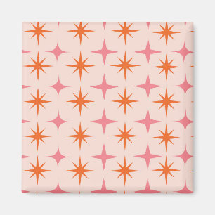 Mid Century Retro Stjärnexplosioner Mönster Rosa O Magnet