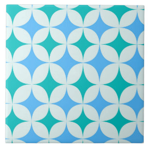 Mid Century Retro Stjärnexplosioner Mönster Tealbl Kakelplatta