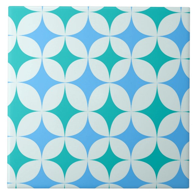 Mid Century Retro Stjärnexplosioner Mönster Tealbl Kakelplatta (Framsidan)
