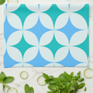 Mid Century Retro Stjärnexplosioner Mönster Tealbl Kökshandduk