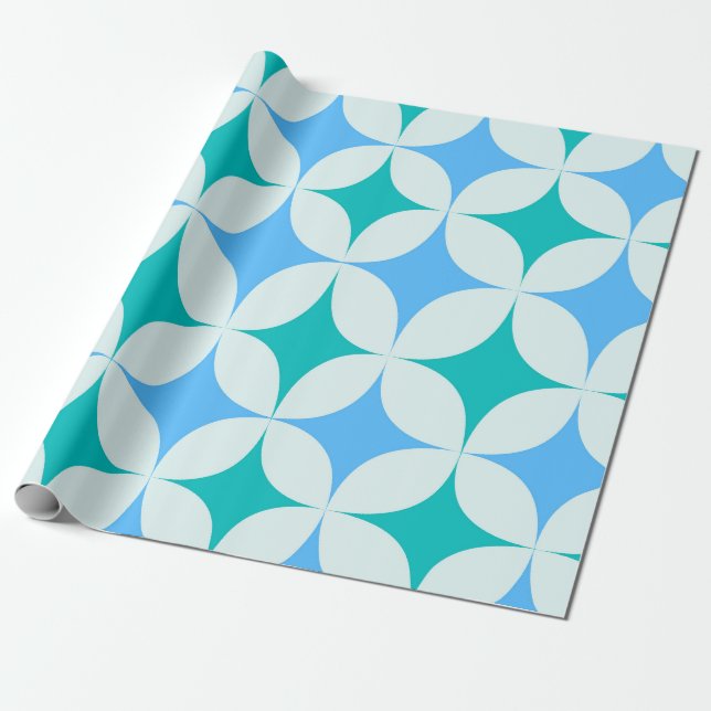 Mid Century Retro Stjärnexplosioner Mönster Tealbl Presentpapper (Utrullad)