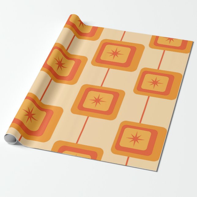 Mid Century Retro Stjärnexplosioner på Abstrakt Fy Presentpapper (Utrullad)