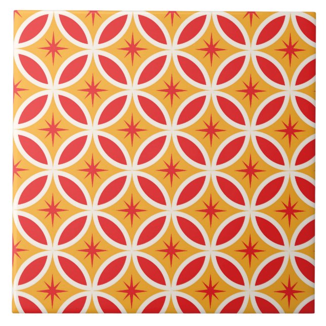Mid Century Retro Stjärnexplosioner på Geometriska Kakelplatta (Framsidan)