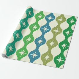 Mid Century Retro Stjärnexplosioner på Grön Ogee Presentpapper
