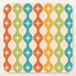 Mid Century Retro Stjärnexplosioner på ogee-mönste Underlägg Papper Kvadrat