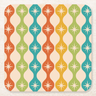 Mid Century Retro Stjärnexplosioner på ogee-mönste Underlägg Papper Kvadrat
