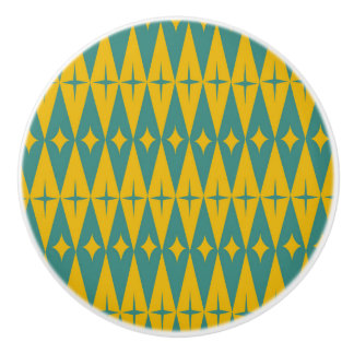 Mid Century Retro Stjärnor på Teal Senap Diamanter Knopp
