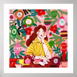 Mid Century Retro Woman-Helgdag Jul Poster