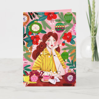 Mid Century Retro Woman-jul Helgkort