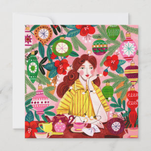 Mid Century Retro Woman-jul Julkort