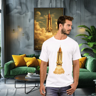 Mid-Century Rocket Launch | Retro Space Age Art T Shirt