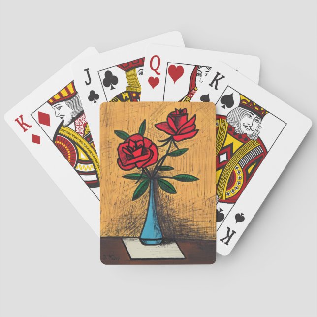 Mid Century Röd ros i Blue Vas Casinokort (Baksidan)