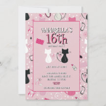 Mid Century Rosa Katt Hjärtan Födelsedag