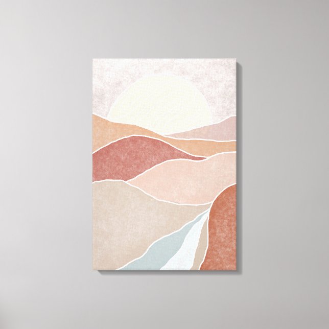 Mid Century Rosa & Mauve Sunset Abstrakt Mountain Canvastryck (Framsida)