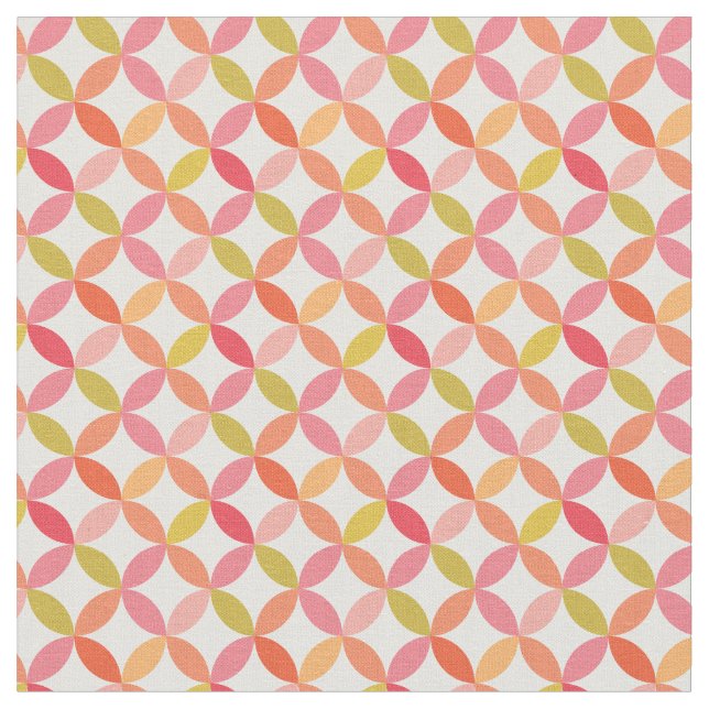 Mid century rosa röd orange cirklar mönster  tyg (Närbild)