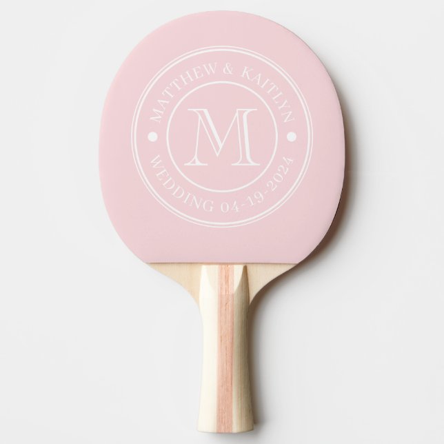 Mid-Century Rosa Viskning Bröllopsmonogram Pingisracket (Framsidan)