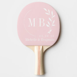 Mid-Century Rosa Viskningsblad Bröllopsmonogram Pingisracket
