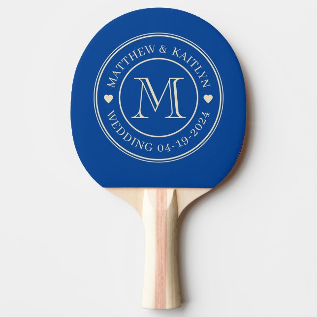 Mid-Century Royal Bröllopsmonogram Hjärtat Pingisracket (Framsidan)
