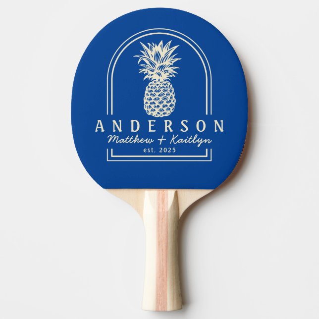 Mid-Century Royal Pineapple Bröllopsbåge & Namn Pingisracket (Framsidan)