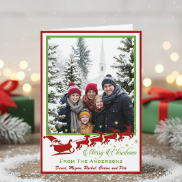Mid-Century Santa & Reindeer Custom Photo Helgkort