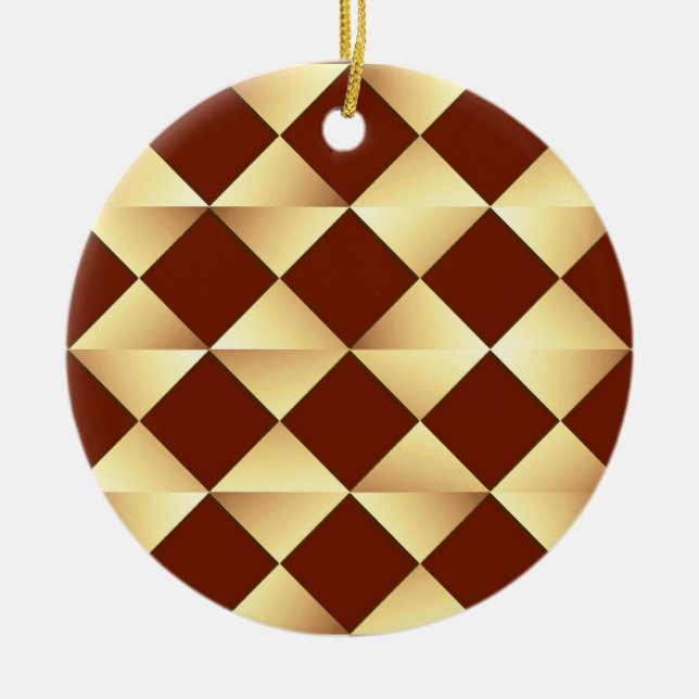 Mid-Century Satin Diamonds - guld & choklad Julgransprydnad Keramik (Framsidan)