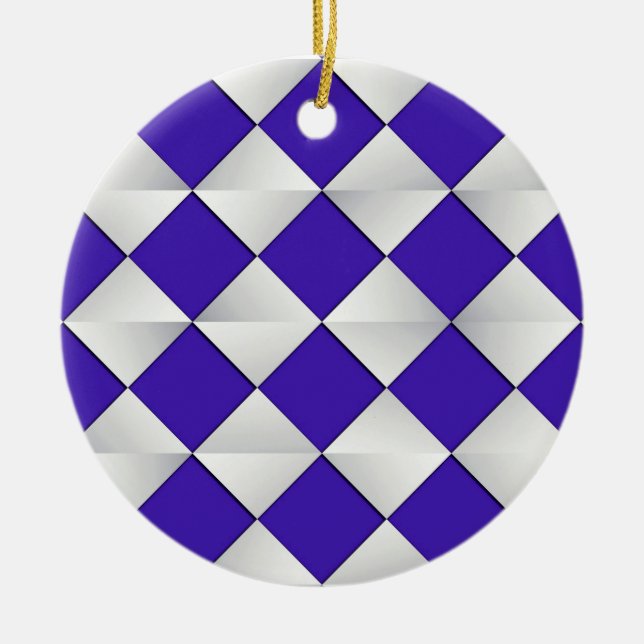 Mid-Century Satin Diamonds - kobolt och vit Julgransprydnad Keramik (Framsidan)