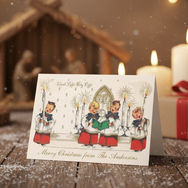 Mid-Century Silent Night Boys Choir Custom Helgkort (Mid-Century Silent Night Boys Choir Custom Holiday Card)