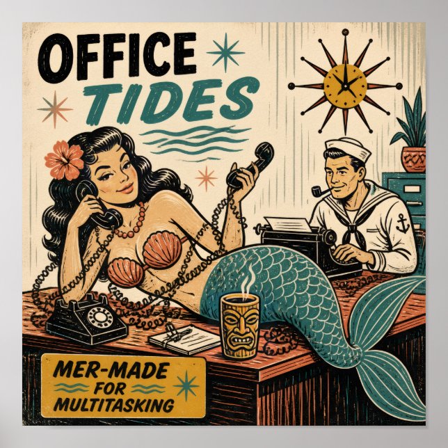 Mid Century Siren på skrivbordet Poster (Framsidan)