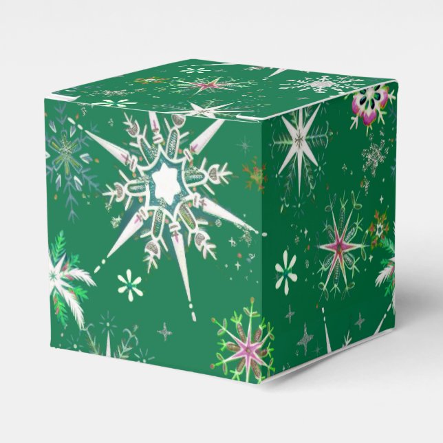 Mid-Century Snowflakes Galore On Green Presentaskar (Framsidan Sidan)