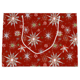 Mid-Century Snowflakes Galore On Red