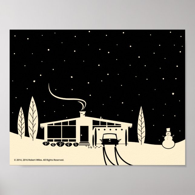 Mid-Century Snowscen-Black Poster (Framsidan)