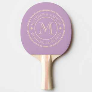 Mid-Century Sommar Lilafärgad Bröllopsmonogram Pingisracket