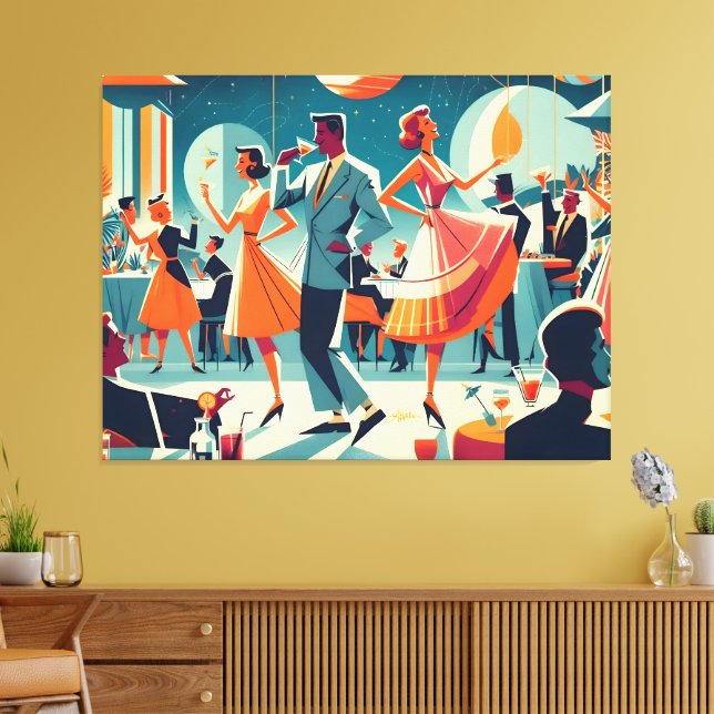 Mid Century Space Age Cocktailparty Canvastryck (Insitu (Vardagsrum))