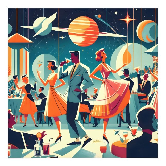 Mid Century Space Age Cocktailparty Fototryck (Framsidan)