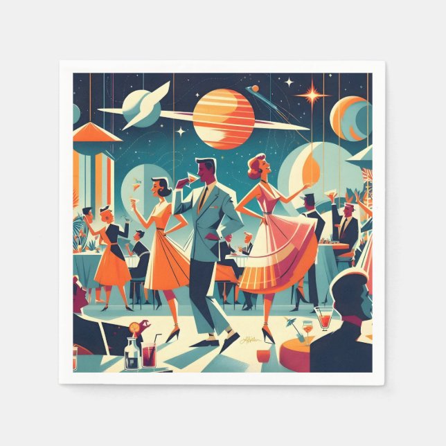 Mid Century Space Age Cocktailparty Pappersservett (Framsidan)
