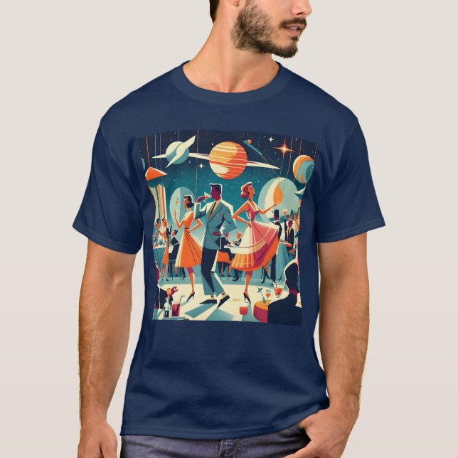 Mid Century Space Age Cocktailparty T Shirt (Framsida)