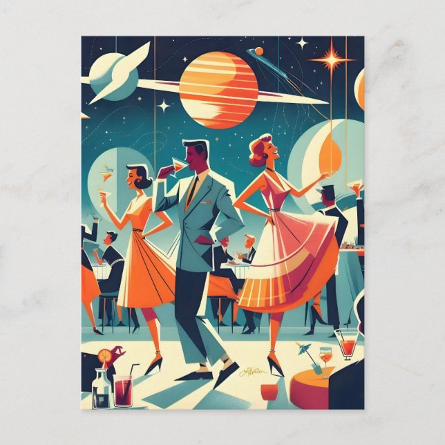 Mid Century Space Age Cocktailparty Vykort (Framsida)