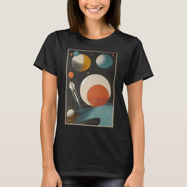 Mid Century Space Age-konst Galaxy Waves T Shirt (Framsida)
