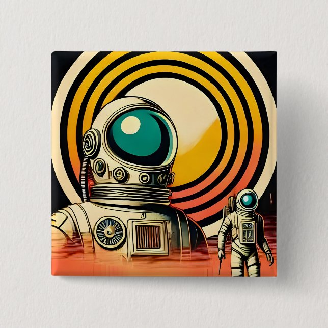 Mid Century Space Age Rymdskepps Landning Konst Knapp (Framsida)