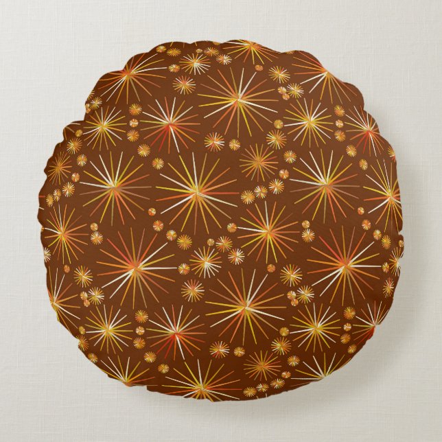 Mid Century Sputnik mönster, Chocolate Brown Rund Kudde (Framsidan)