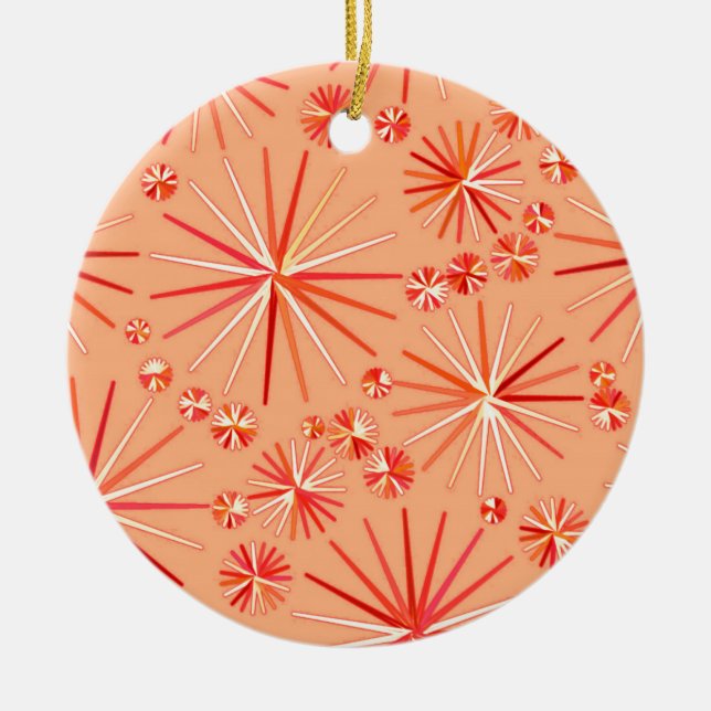 Mid Century Sputnik mönster, Coral Shades Julgransprydnad Keramik (Framsidan)