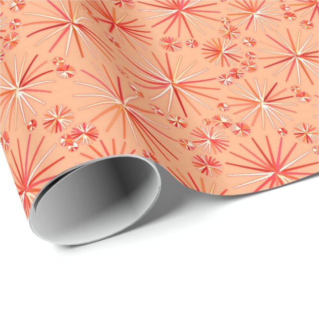 Mid Century Sputnik mönster, Coral Shades Presentpapper (Rullad Hörn)