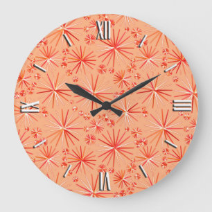 Mid Century Sputnik mönster, Coral Shades Stor Klocka